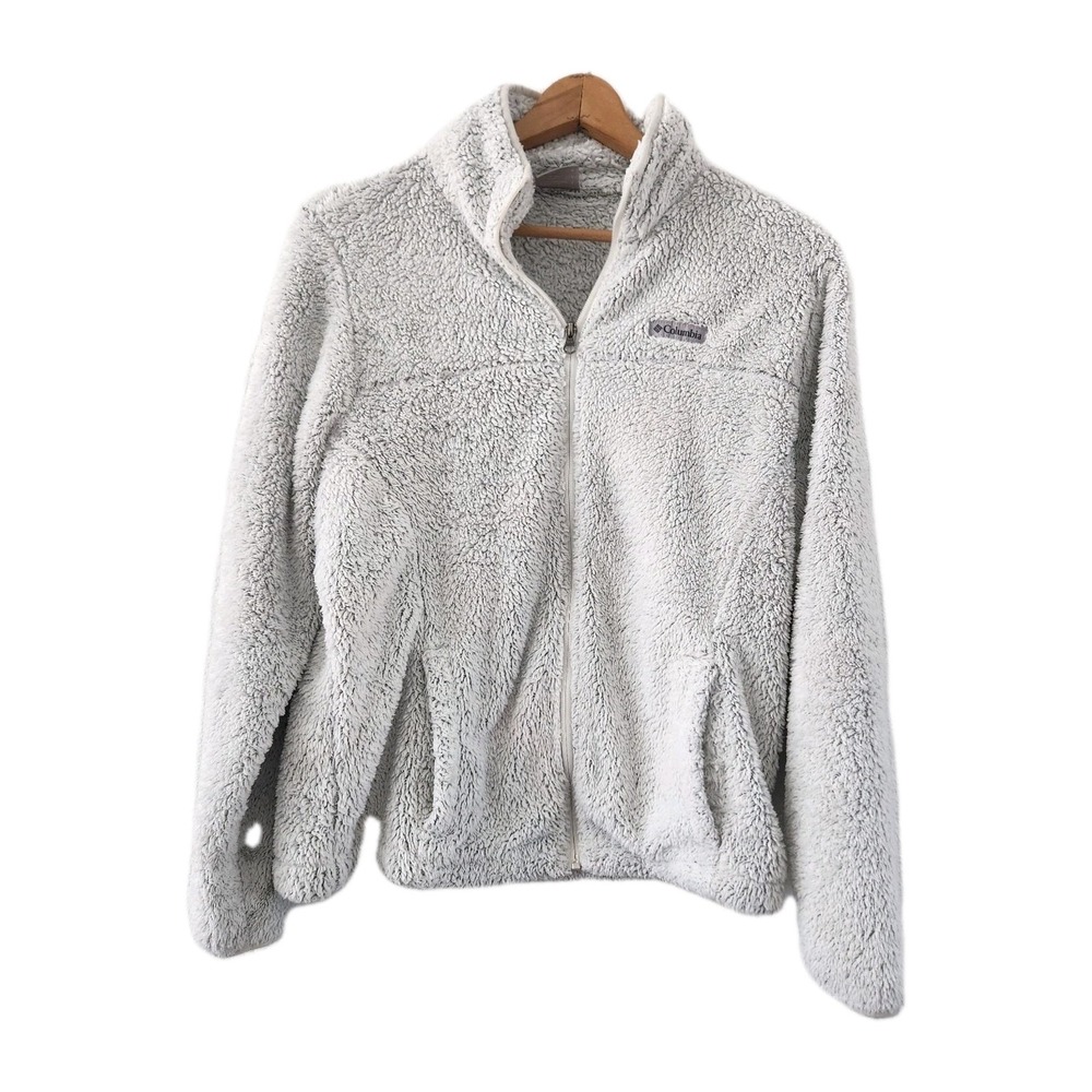 Columbia Sherpa‎ Teddy Bear White/Gray Full Zip Jacket LARGE